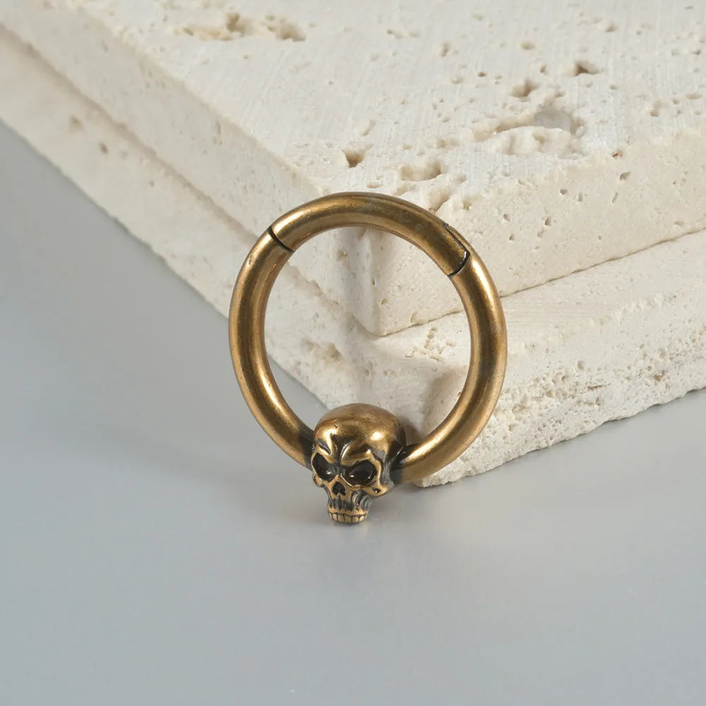 Copper punk earrings with vintage ghost head designs in antique silver or ancient gold finish