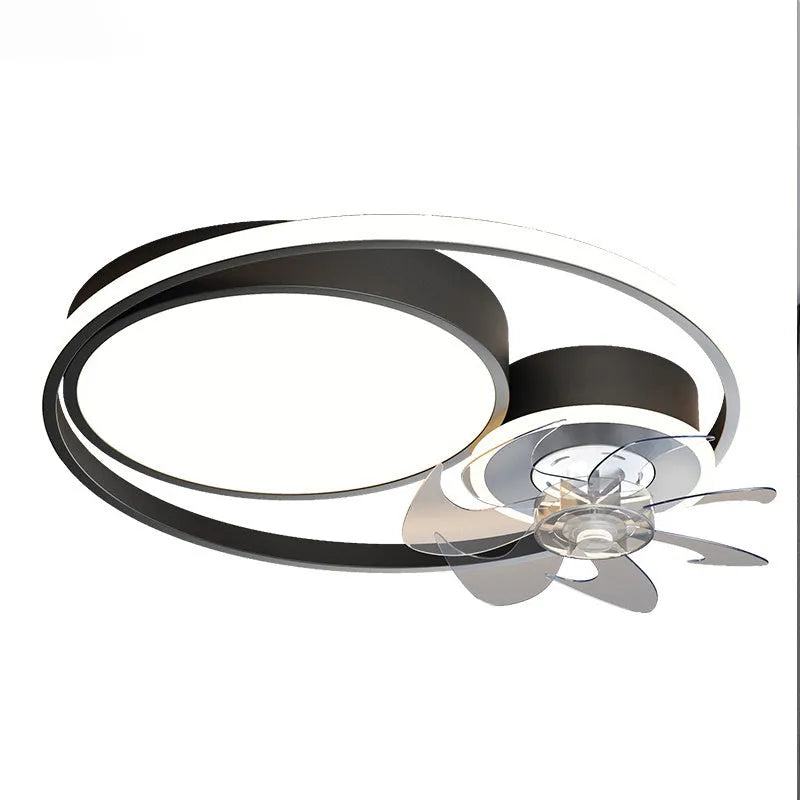 48cm Nordic style ceiling fan light with metal blades and acrylic lampshade in black finish