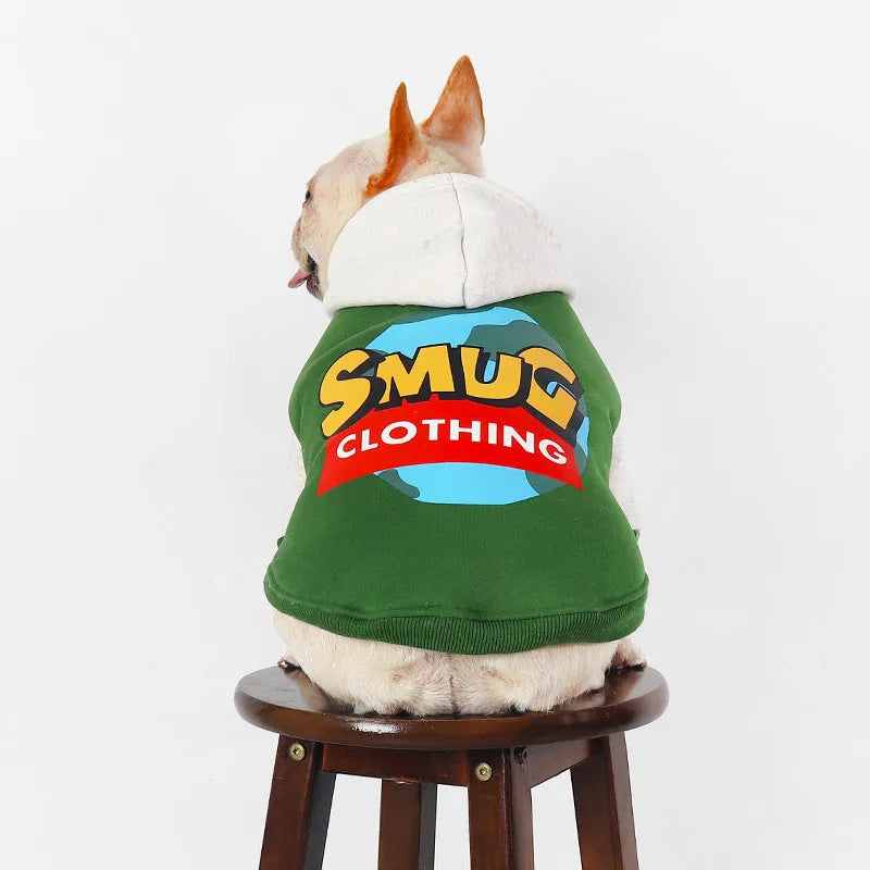 Green cotton dog coat for autumn and winter shown in a larger size.