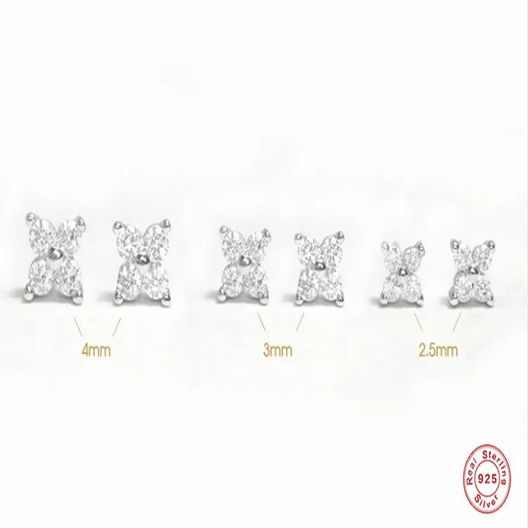 S925 sterling silver crystal flower stud earrings in gold or platinum plating with geometric floral design