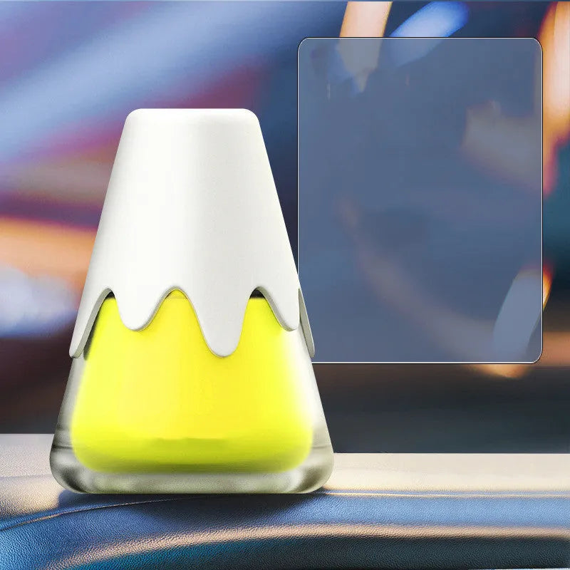 Snow mountain car aromatherapy diffuser with glass jar in purple, lime, laurel, or blue colour options