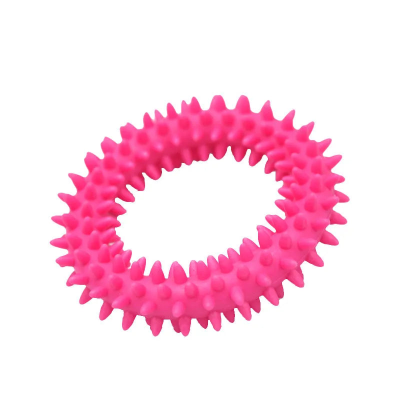 Blue spiked circle ring dog chew toy made from TPR for dental cleaning and bite training.