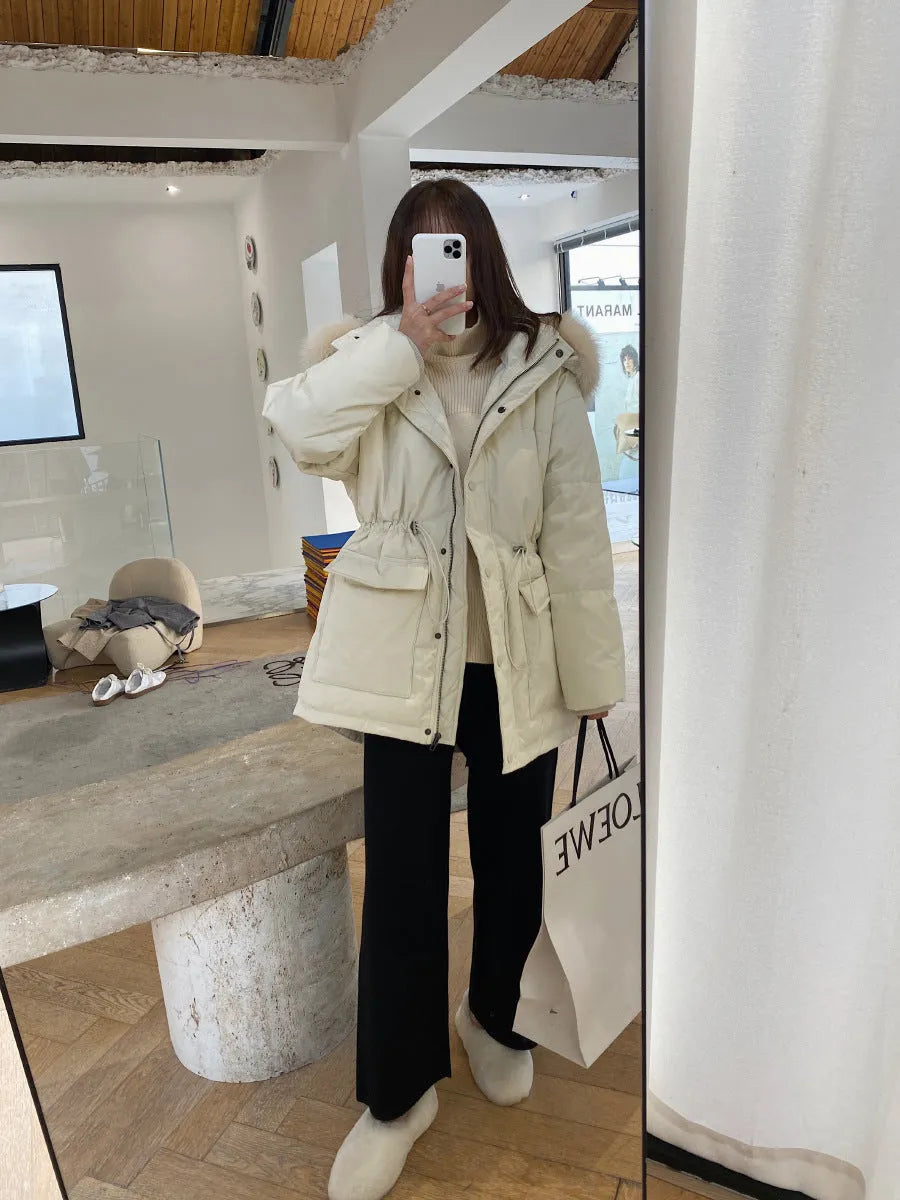 Women's cream white knitted wide-leg trousers with high waist and straight-leg drooping mopping casual style