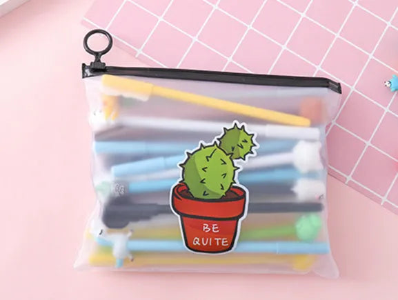 Marvel 20-pack 0.5mm black ballpoint pens with cactus cartoon designs in plastic case