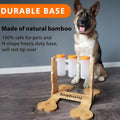 Wooden dog puzzle toy snack dispenser feeder with treat compartments.
