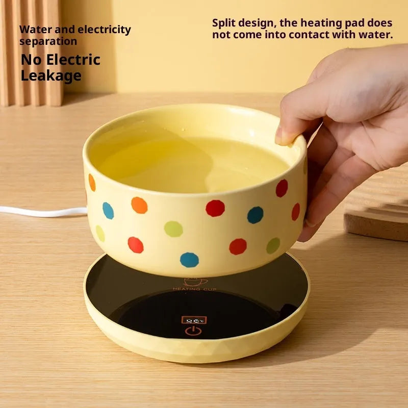 Ceramic cat water bowl with USB constant temperature heating mat in Leo Black colour