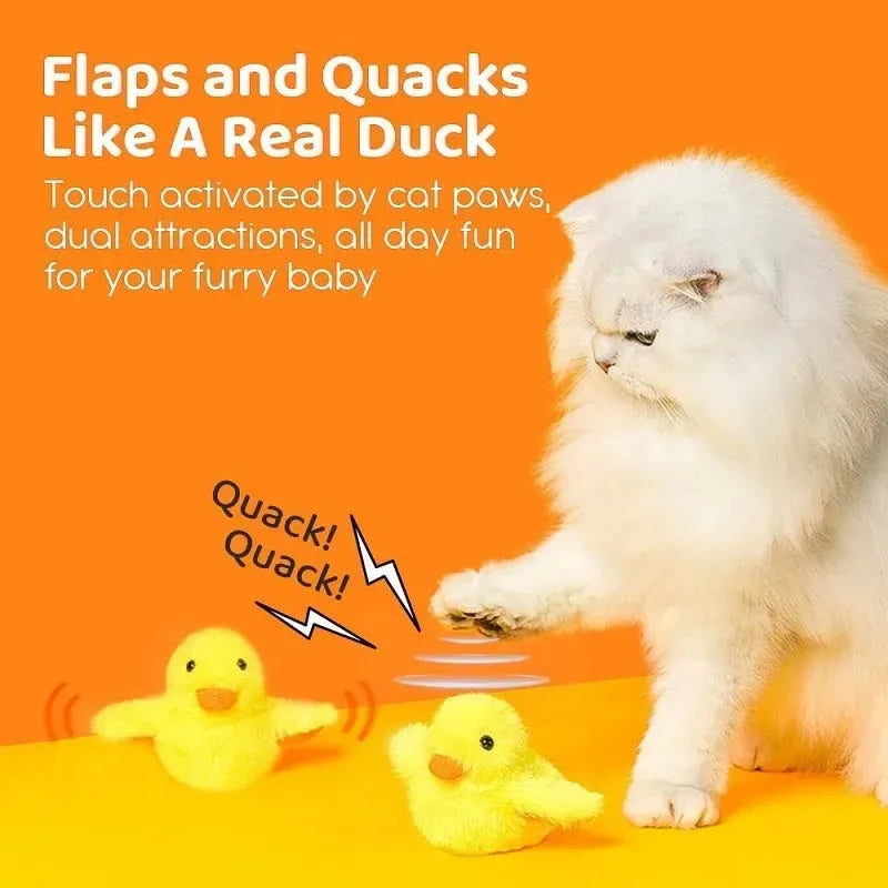 Yellow flapping duck cat toy with rechargeable battery and removable washable plush cover