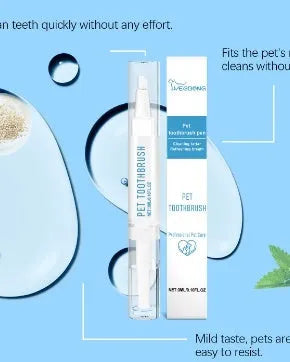 Pet toothbrush pen with integrated soft brush and 3ml cleaning gel for cat and dog dental care