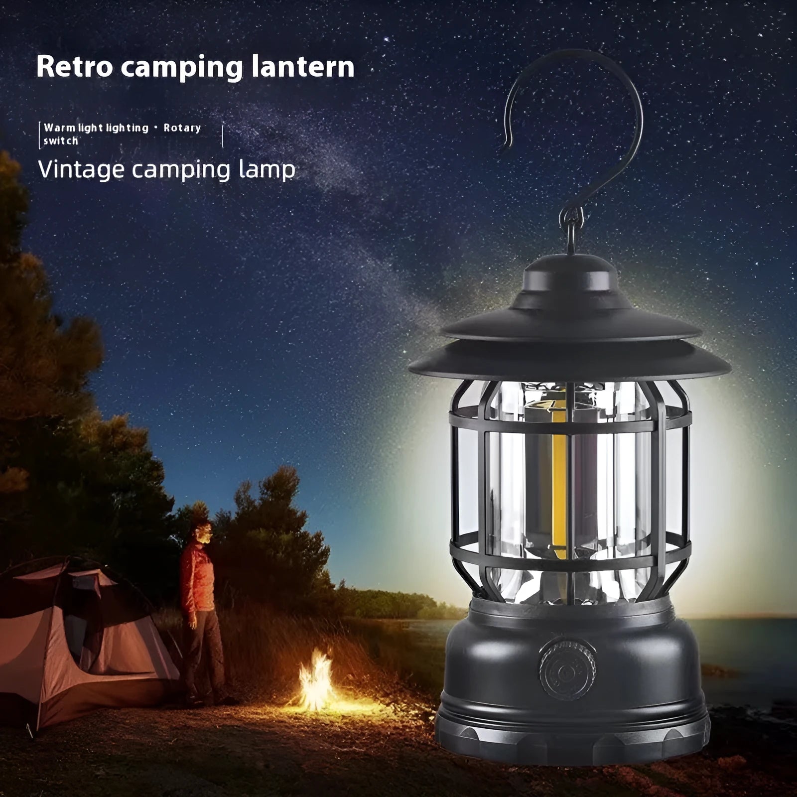 Portable LED camping lantern with magnetic base in dark green, black or red colours