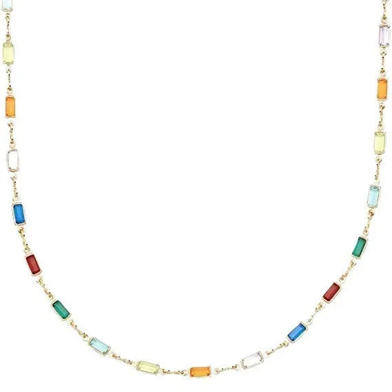 Ladies geometric glass pendant necklace on alloy chain with adjustable 41-50cm length