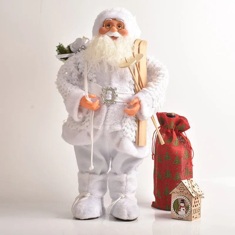 30cm Christmas doll ornament with red sequins old man design, plastic and cloth construction, boxed packaging