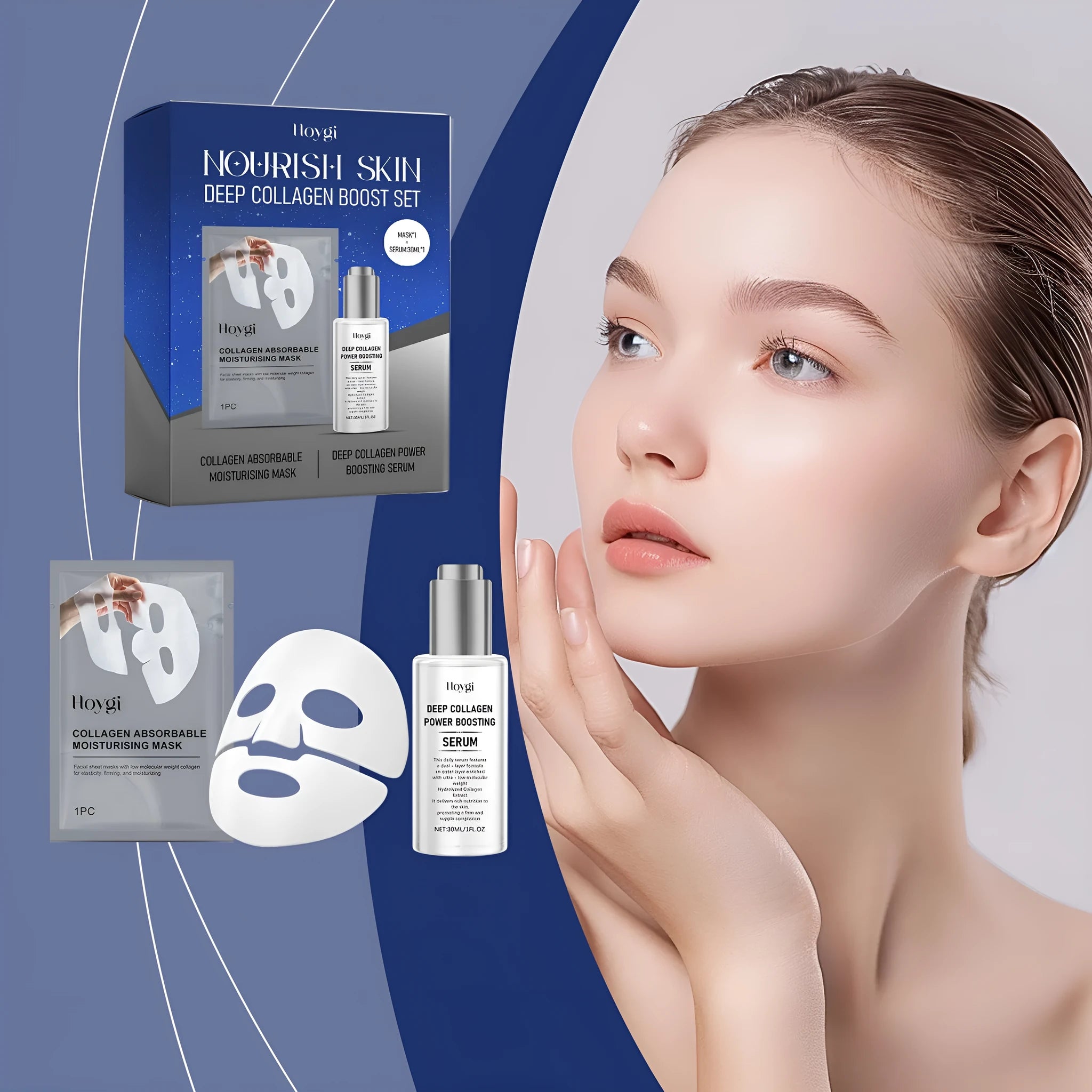 Collagen moisturising facial mask set with 30ML essence bottle for skin hydration