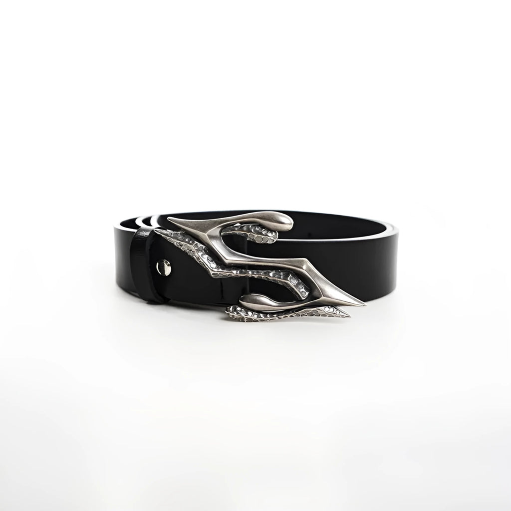 Black two-layer cowhide leather men's belt with metal letter buckle, length 110cm.