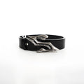 Black two-layer cowhide leather men's belt with metal letter buckle, length 110cm.