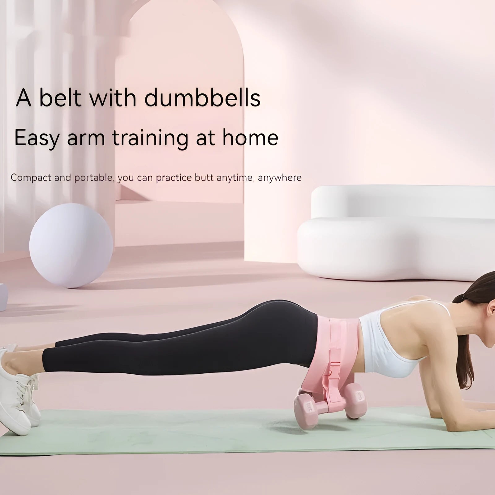 Black hip thrust resistance belt with dumbbell attachment for weight training