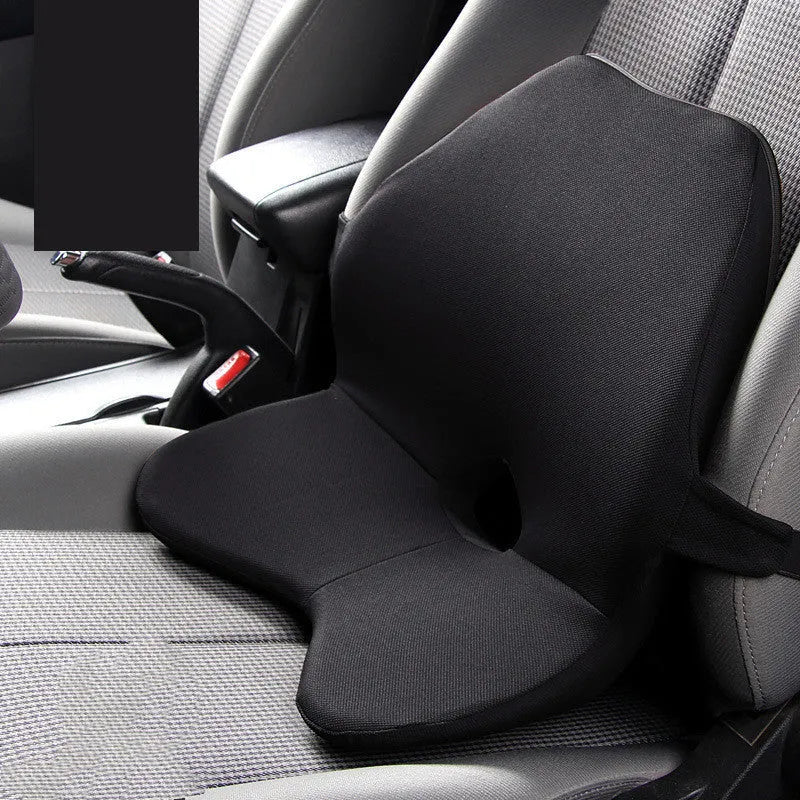 Memory foam car seat waist support pad in beige colour with optional headrest attachment