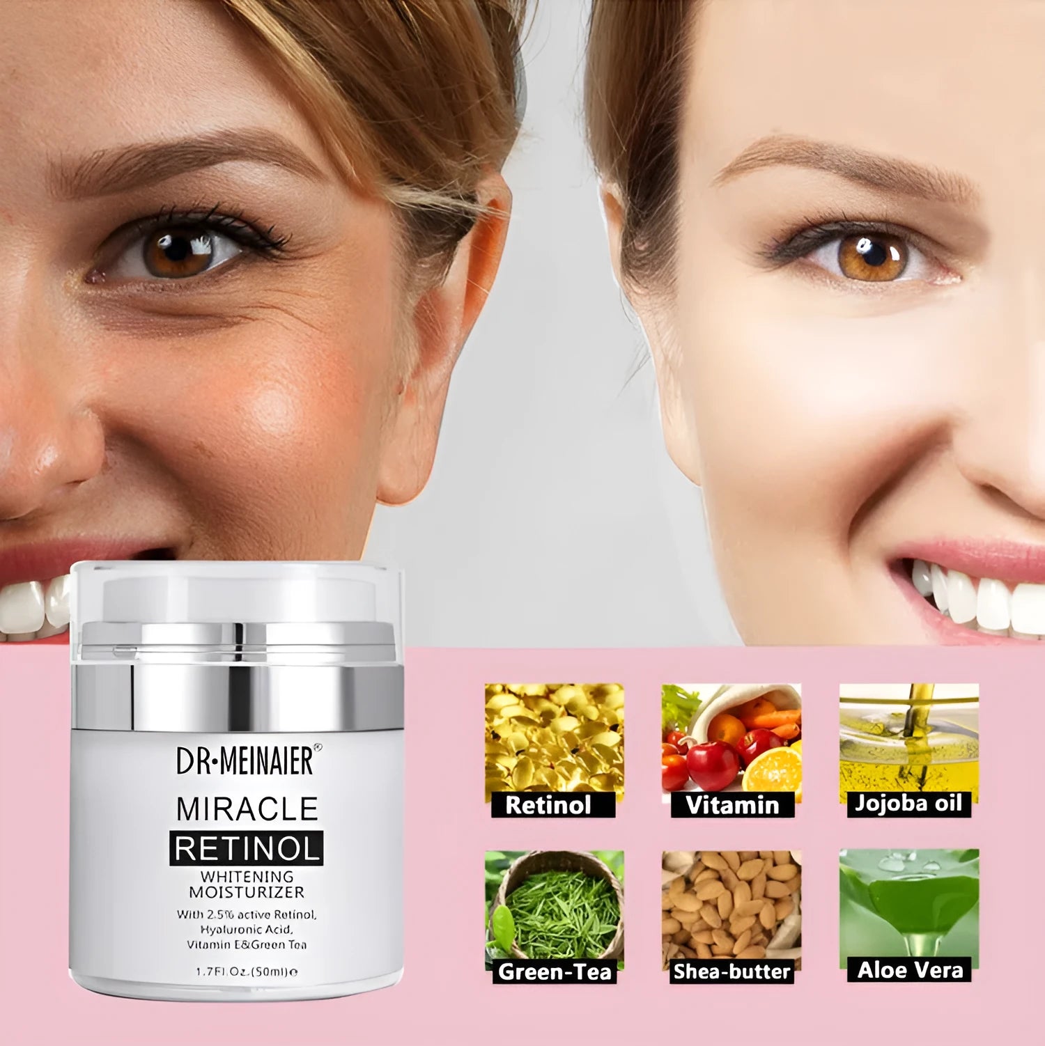 50ml retinol moisturising cream jar, shrinks pores and restores skin care product