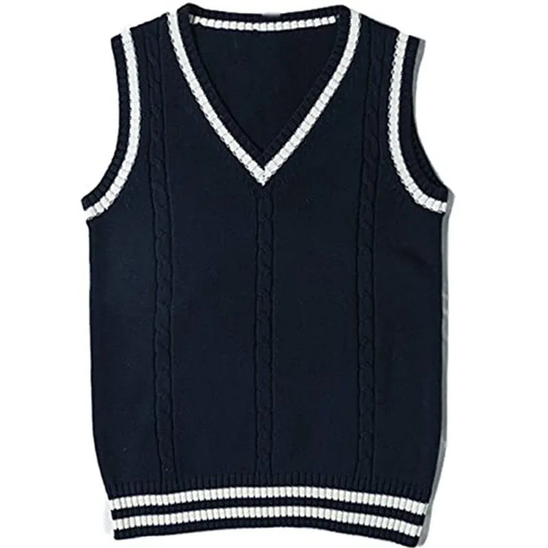 Women's V-neck knitted waistcoat with striped stitching in slim fit pullover style