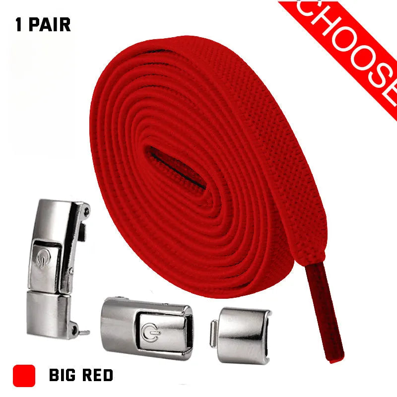 Press lock elastic shoelace with 8mm flat width and cotton weave on a trainer.