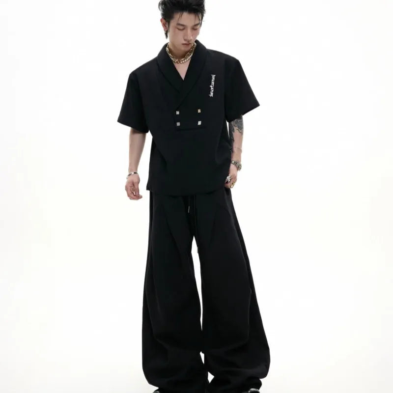 Men's dark grey metal embellished cotton sports suit with padded shoulder jacket and matching shorts