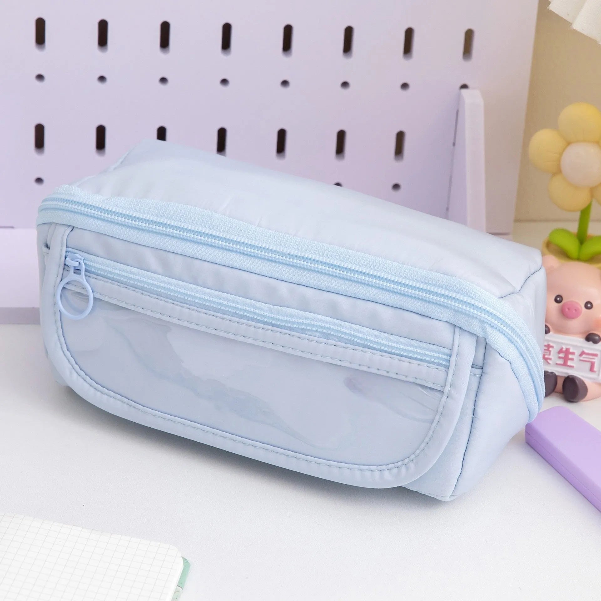 Korean canvas pencil case with ten-layer flip design in six colour options