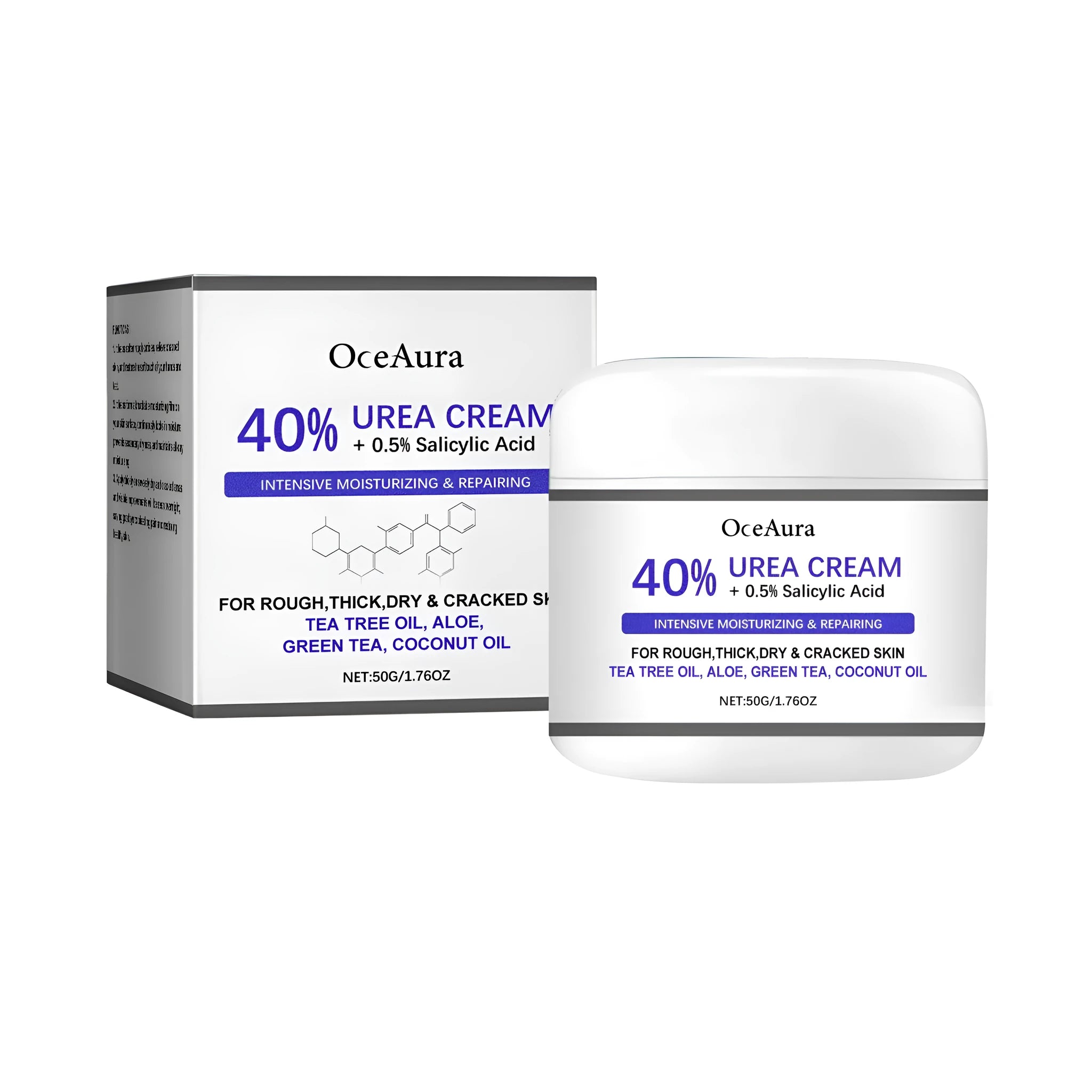 50g jar of anti-cracking hand and foot cream with urea and salicylic acid for dry skin.