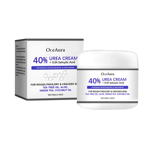 50g jar of anti-cracking hand and foot cream with urea and salicylic acid for dry skin.