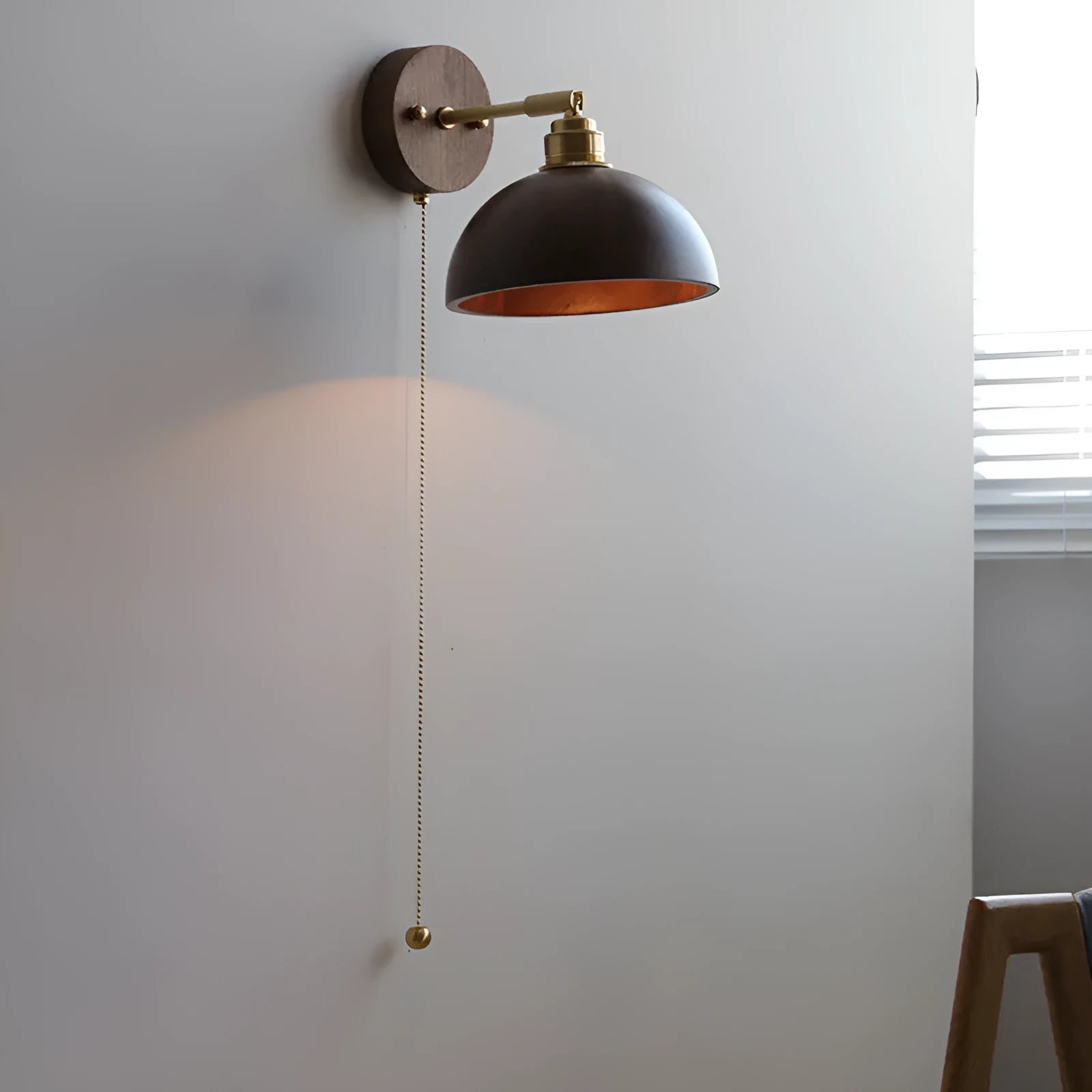 Nordic style wall lamp for bedroom bedside in walnut colour wood finish