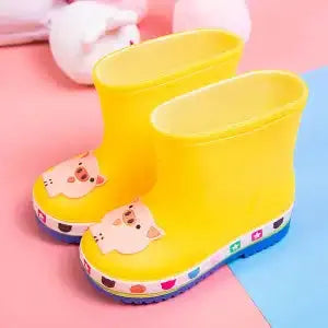 Children's waterproof PVC dinosaur shoes with thickened flexed sole, blue design, low-top unisex boots for preschool kids