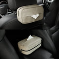 Black PU leather hanging storage box for paper bags, shown suspended, with dimensions 23x13x9cm.