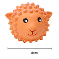 Orange and yellow spiky latex squeaky dog toy for small to medium breeds.