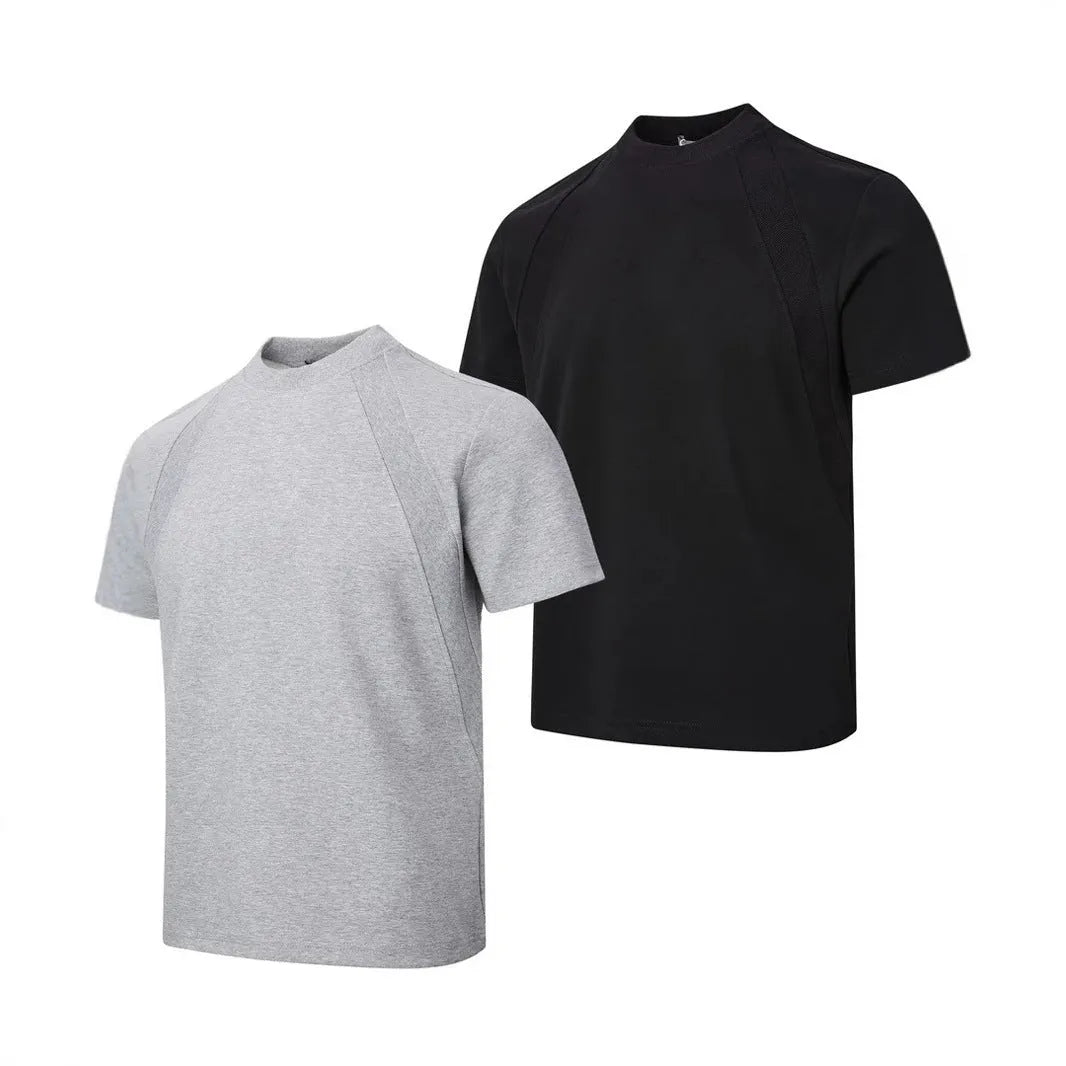 Loose fit short sleeve top with air layer stitching in polyester fabric