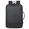 Black waterproof Oxford cloth business backpack with curved shoulder straps and laptop compartment
