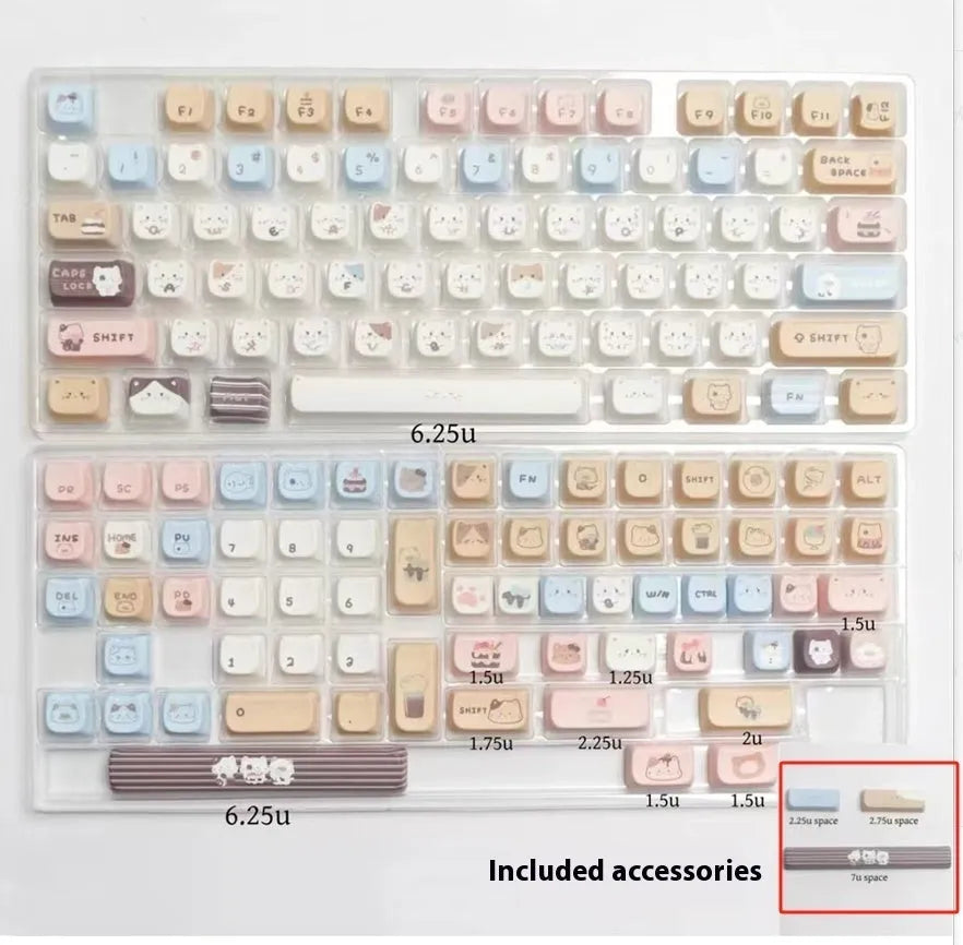 Sea salt cat design PBT keycap set for mechanical keyboards with March layout 7u supplement compatibility