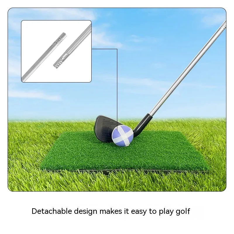 Metal golf club set showing adult and child colour variants for outdoor sports practice