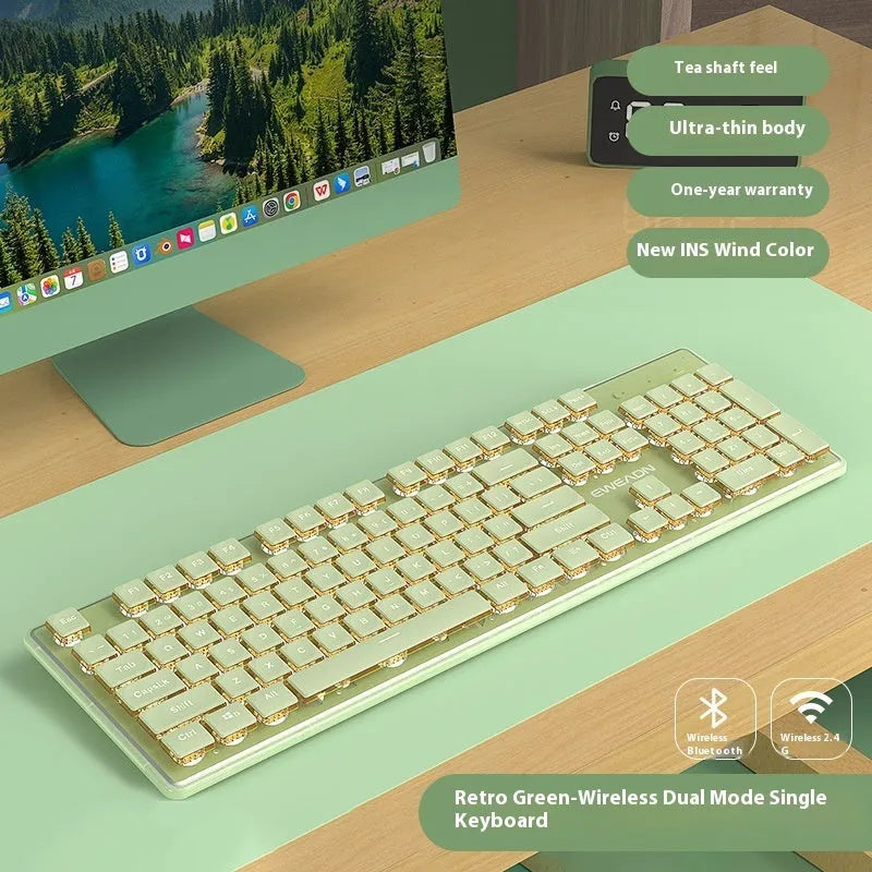 Prewalker V3 wired keyboard and mouse suit in retro green colour on desktop
