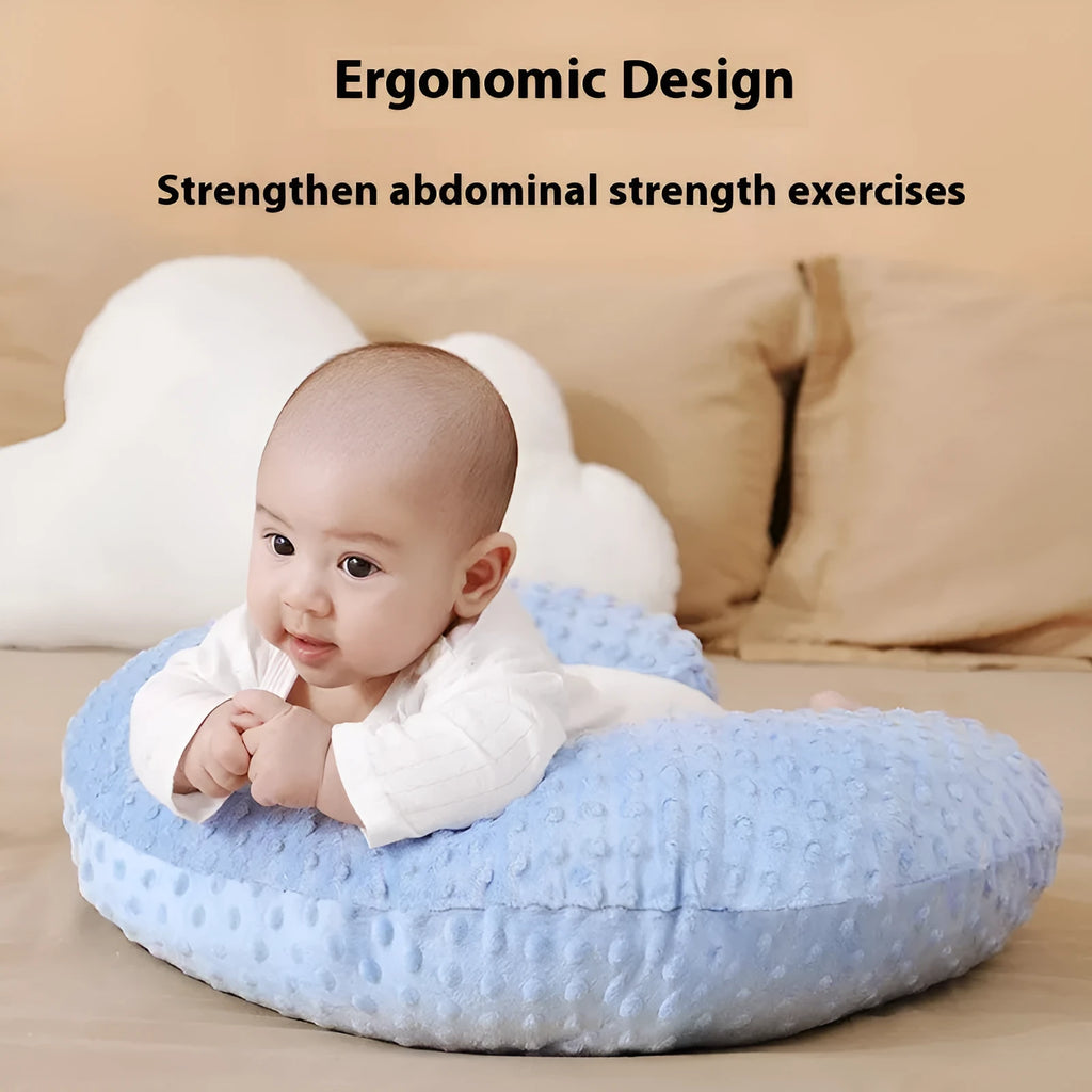 Multifunctional nursing pillow with grey, blue, pink, and yellow pillowcase covers for breastfeeding support.