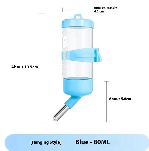 A green plastic ball kettle leak-proof water feeder for pet rodents, shown alongside yellow, pink, white, and sky blue colour options.