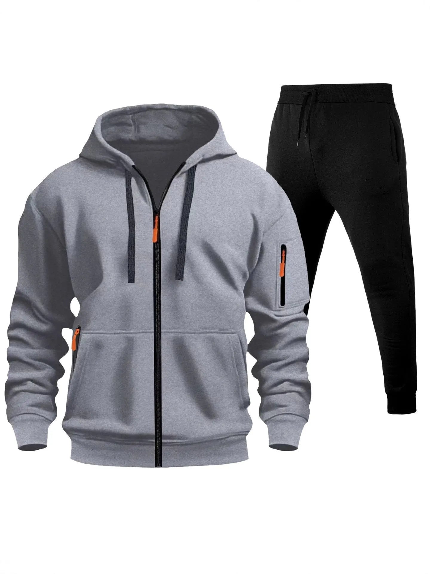 Men's zip-up hoodie set with multiple pockets and wool lining in camel colour