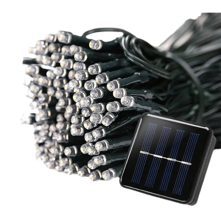 22m solar outdoor LED colour light string with 200 beads, IP65, eight modes, colourful warm blue white
