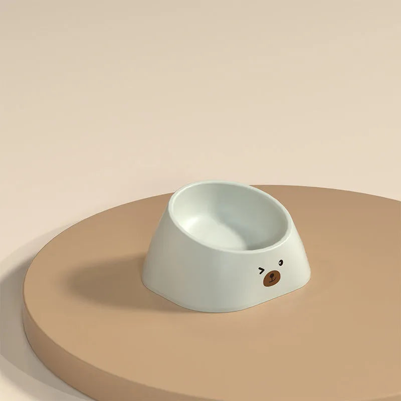 Green 15-degree tilted stainless steel cat bowl with fall-resistant base for cervical spine protection