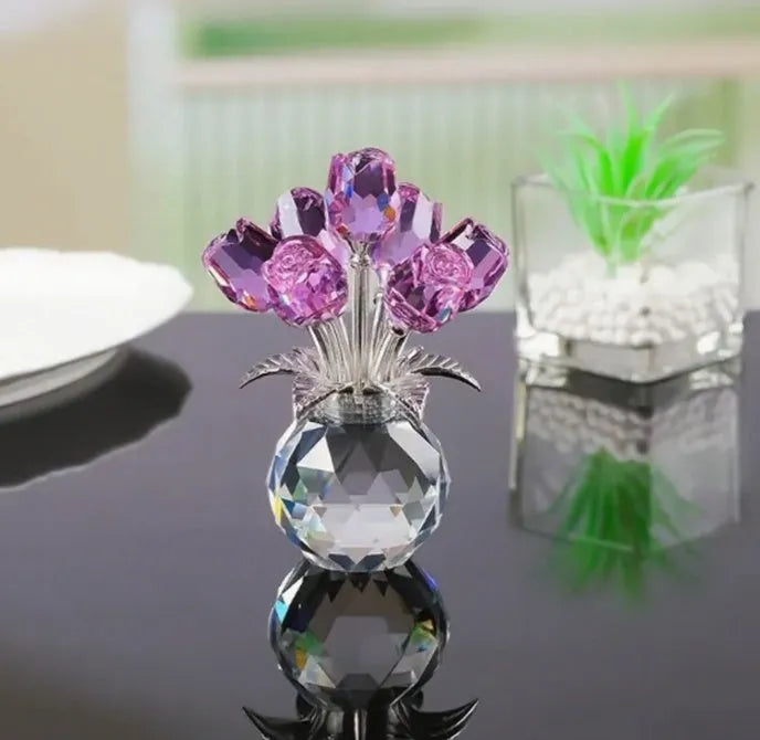 K9 crystal rose decorative ornament with wire drawing texture in Chinese-style geometric design