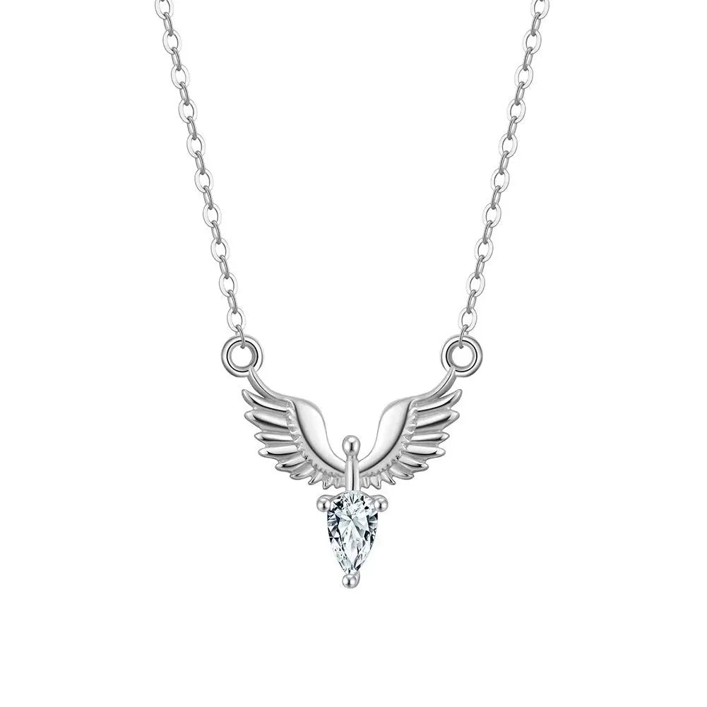 Sterling silver eagle pendant necklace on an adjustable O-ring chain with white gold or yellow gold finish.