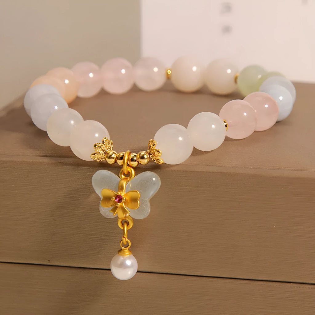 Crystal bracelet with colourful Morganite butterfly pendant for women