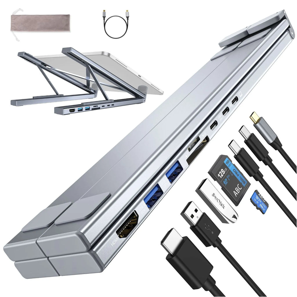 Aluminium alloy laptop docking station with foldable stand and multi-interface hub