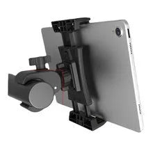 Black universal mobile phone and tablet bicycle handle stand for live streaming on handlebar
