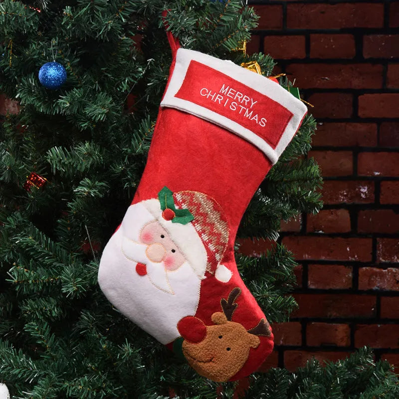 Non-woven fabric Christmas stocking pendant with elk, old man, and snowman festive designs