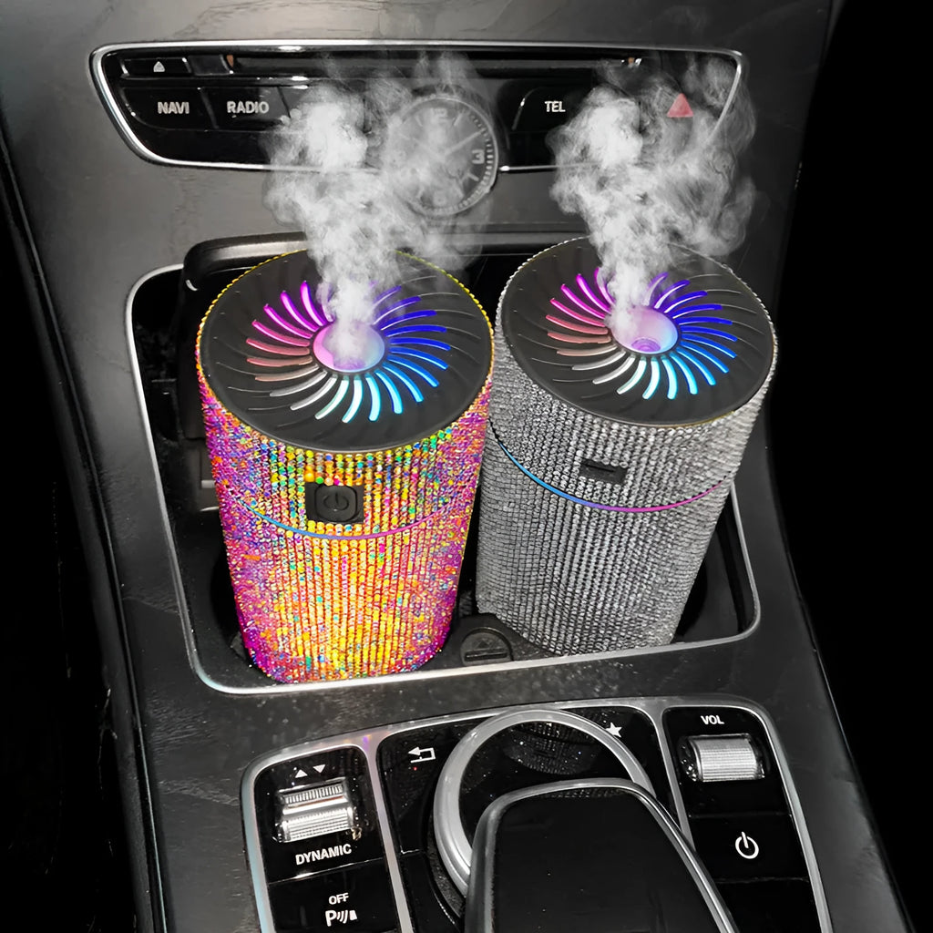 Car mounted air purification humidifier in diamond material with USB power cable
