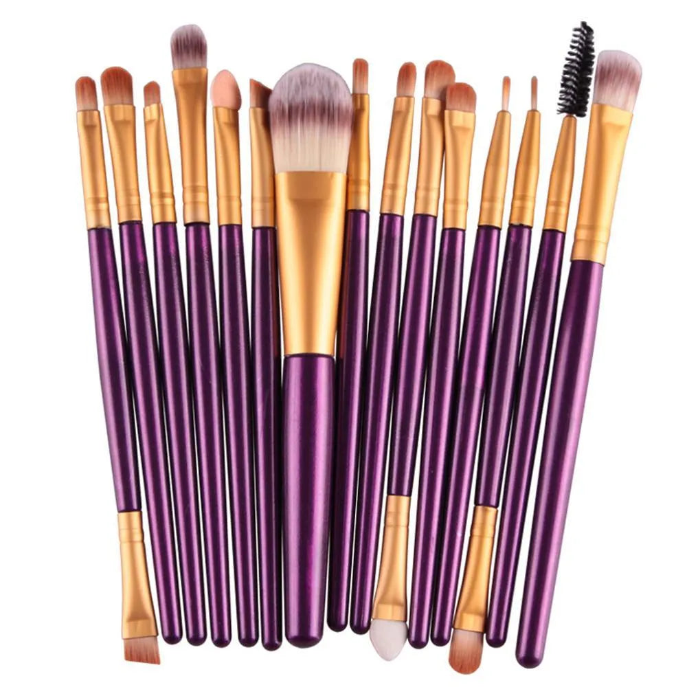 18-piece makeup brush set with fan-shaped tools in multiple styles for professional and home makeup application