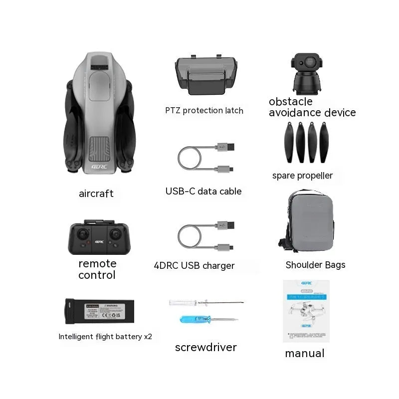 White brushless folding quadcopter drone with 4K camera and obstacle avoidance sensors